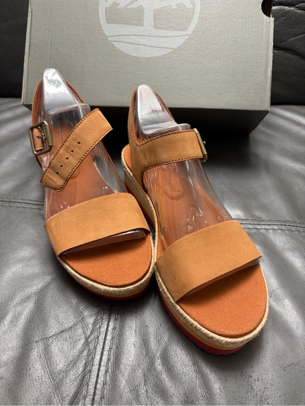 Timberland Women’s Cognac Suede Platform Sandals with Buckle